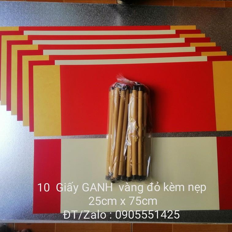 Bộ 10 tấm GIẤY GANH ĐỎ VÀNG kèm nẹp treo. Giấy,nghiên,bút lông, mực tàu viết thư pháp. Mành tre, biểu lụa viết thư pháp
