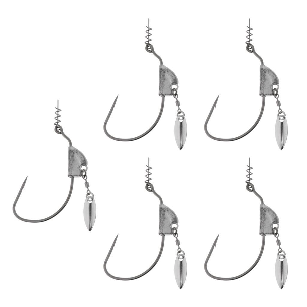 5pcs Weighted Fishing Hooks Worm Crank Hook With Spoon 5g
