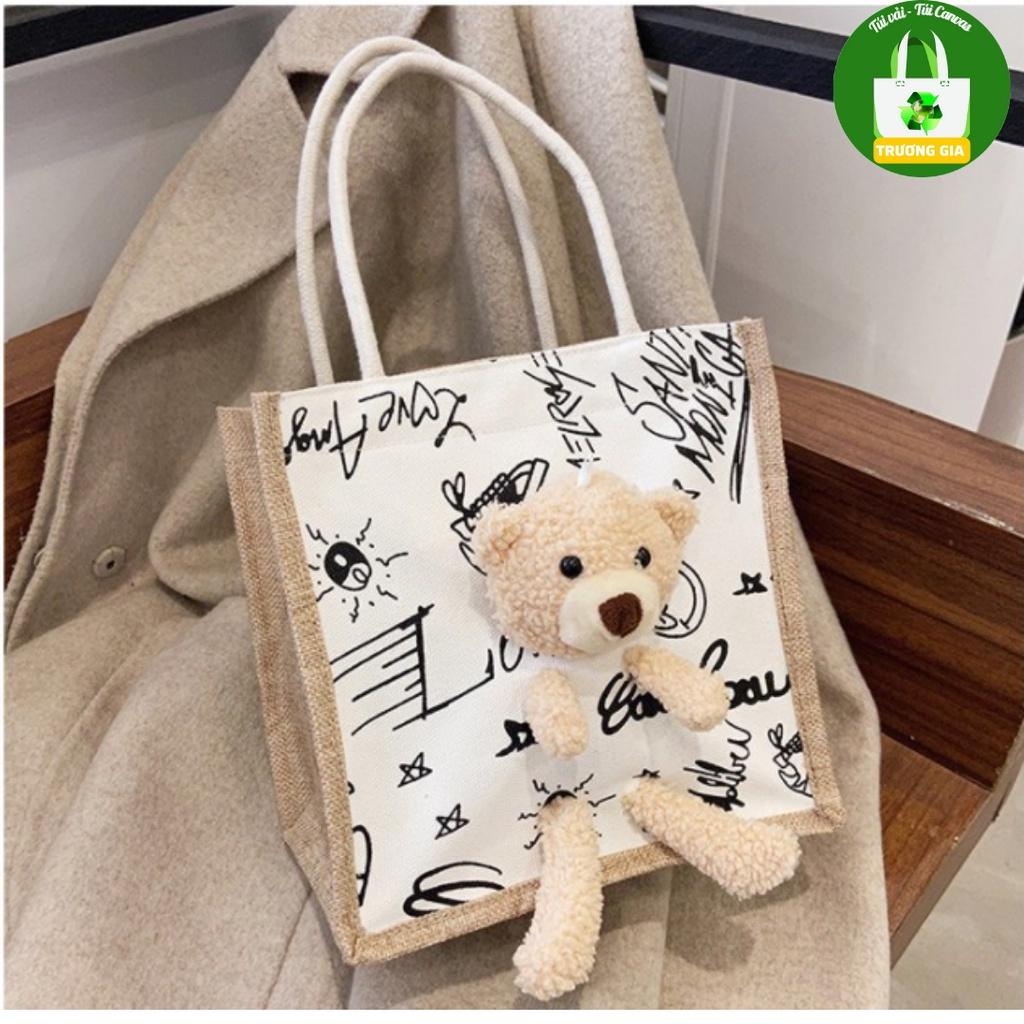 Túi vải nữ túi đeo vai Hàn Quốc Họa tiết Động vật Gấu Bông thời trang xách tay nữ Lucky Trương Gia 05