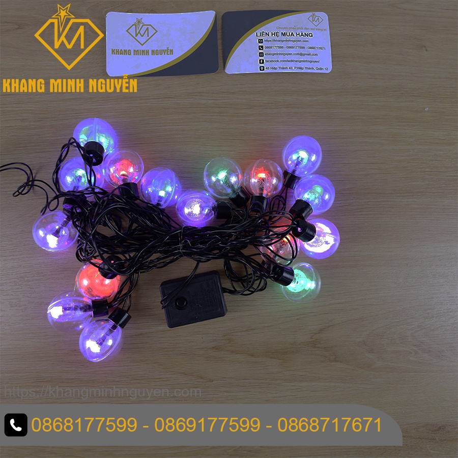 Đèn trang trí Noel, Giáng Sinh - Bộ đèn bi cầu trong cầu nhiều màu có chớp, không đổi màu - có bọc nhựa chống nước