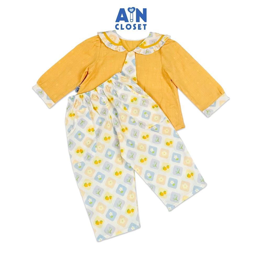 Bộ quần áo Dài bé gái họa tiết Hoa Ô Vàng cotton dệt - AICDBGYU82PC - AIN Closet