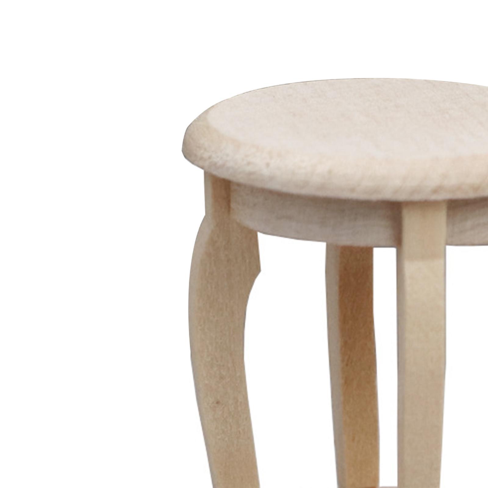 1/12 Dollhouse Wooden Stool Chair, Pretend Play, Unpainted Dollhouse Furniture, Miniature Furniture, Handmade for Miniature Scene Decor Accessories