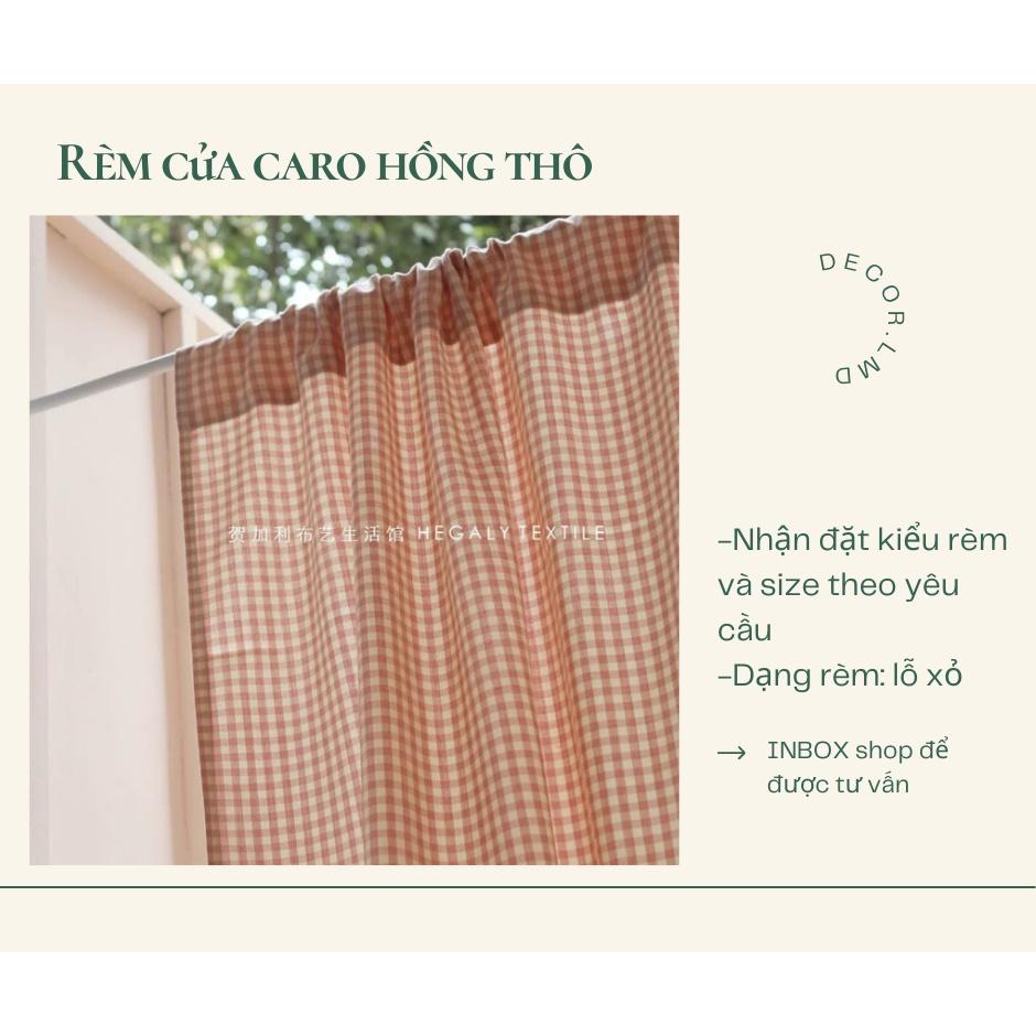 Rèm cửa sổ caro hồng nhạt, phong cách Hàn Quốc chống nắng cao cấp, màn vải treo tường trang trí decor phòng ngủ