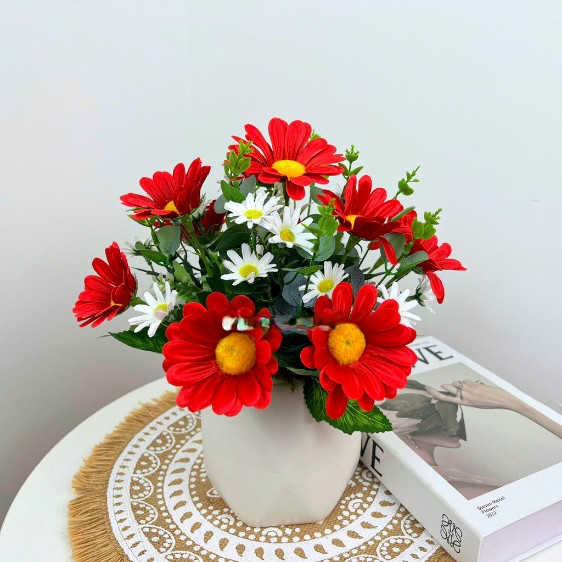 Chậu hoa đồng tiền trang trí để bàn làm việc cây giả - Cây giả, hoa lụa Decor trang trí nhà cửa