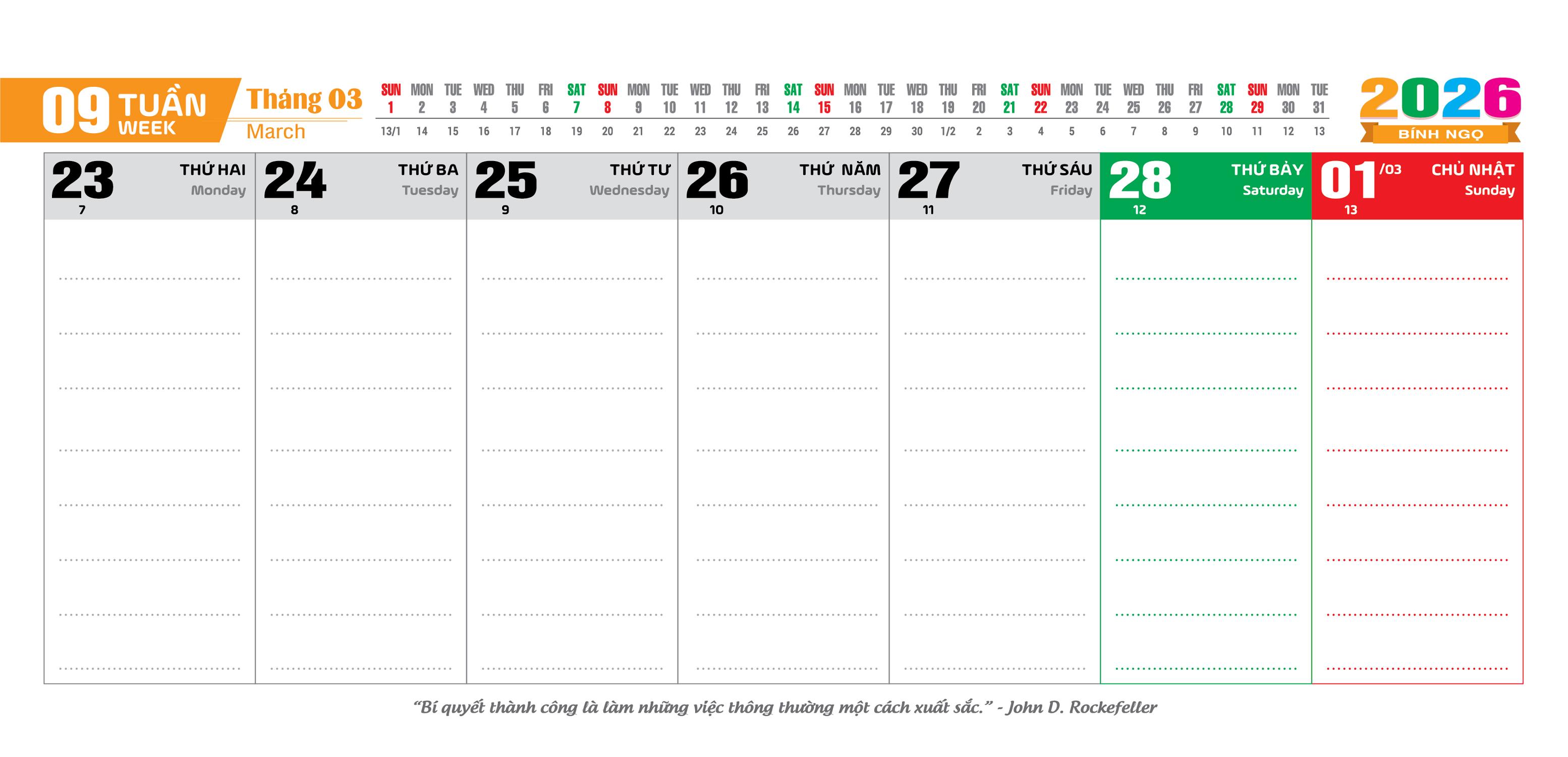 Lịch Bàn 53 Tuần Đế Nhựa Lò Xo Giữa 2026 - Chủ Đề Phong Thủy