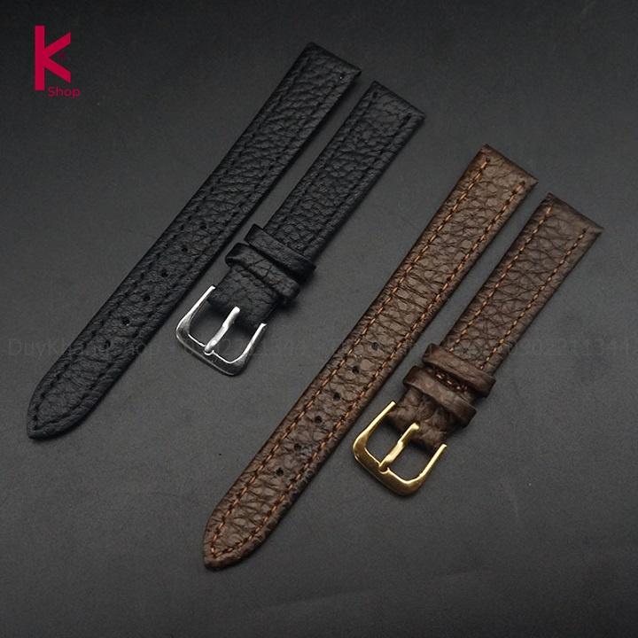 Dây da vân đồng hồ nam nữ kèm khóa thép không gỉ các size 12-14-16-18-20mm