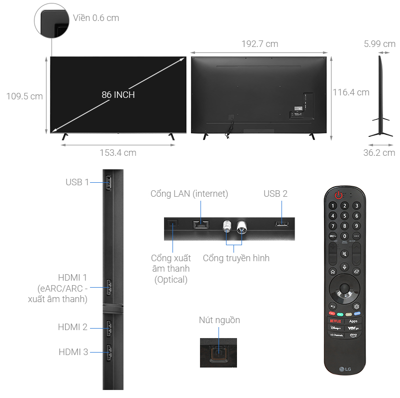 Smart Tivi LG 4K 86 inch 86UT8050PSB - HÀNG CHÍNH HÃNG - CHỈ GIAO HCM