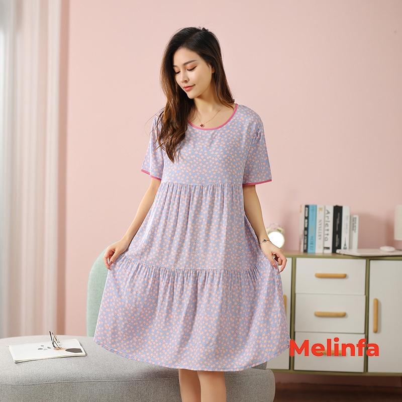 Váy ngủ ngắn tay, đầm mặc nhà freesize xếp tầng trẻ trung vải lanh lụa cotton tự nhiên thoáng mát nhiều màu mã VAV0266