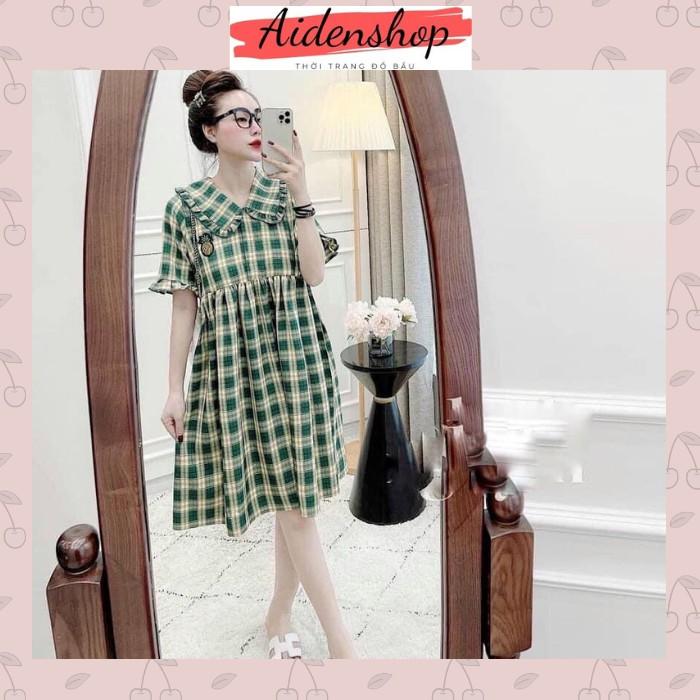 Váy bầu xinh dáng suông babydoll thời trang kẻ sọc mùa hè freesize 40-65kg đầm bầu công sở