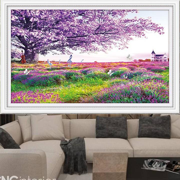 Tranh đá cánh đồng hoa tím LG1037 - kích thước: 75 * 50cm