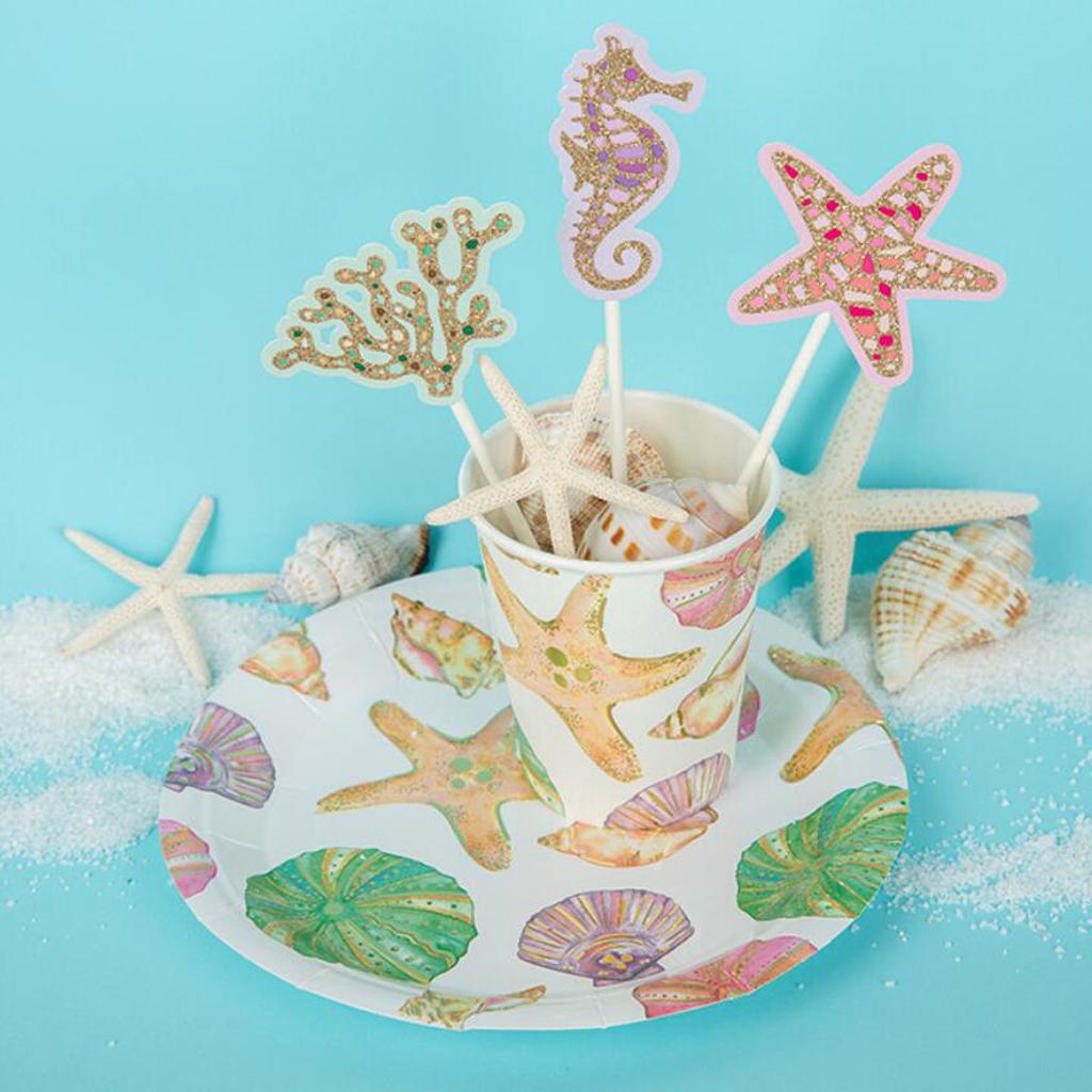 10pcs Starfish Sea Snail Disposable Cup Birthday Party Tableware Decoration