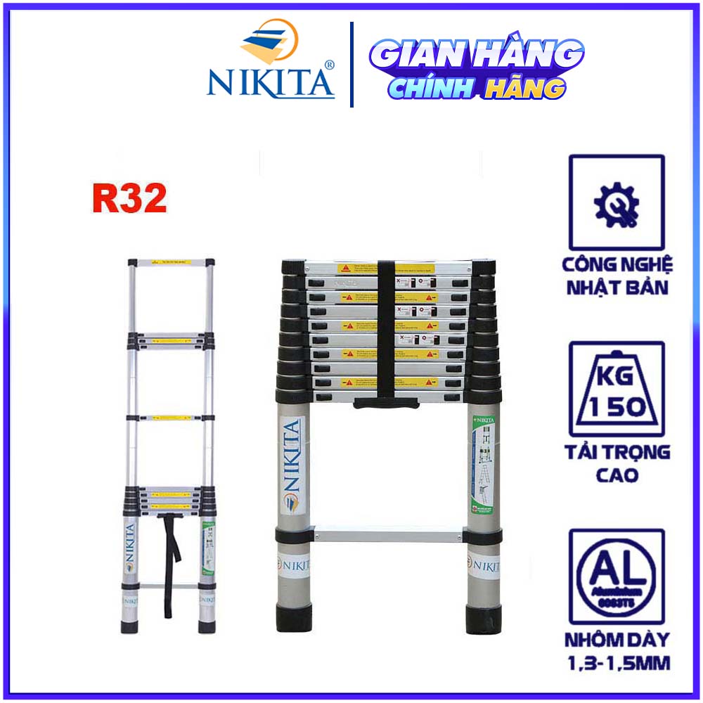 Thang nhôm rút gọn, an toàn, tiện dụng, đa năng - Nhôm 6063 không rỉ - Chính hãng NIKITA