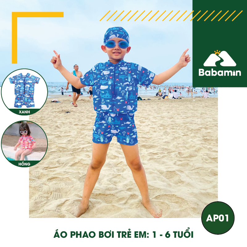 Áo Phao Bơi Trẻ Em 1 - 6 Tuổi, Kèm Mũ Bơi Cute – Babamin – AP01