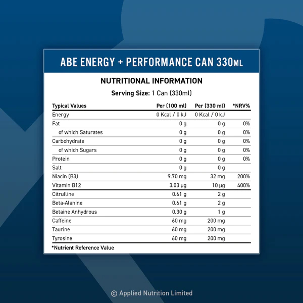 Applied Nutrition ABE Lon Pre-Workout Dạng Nước (330ml) Hỗ Trợ Tăng Sức Mạnh Sức Bền, Tập Trung Trước Tập | Nhập Khẩu Anh