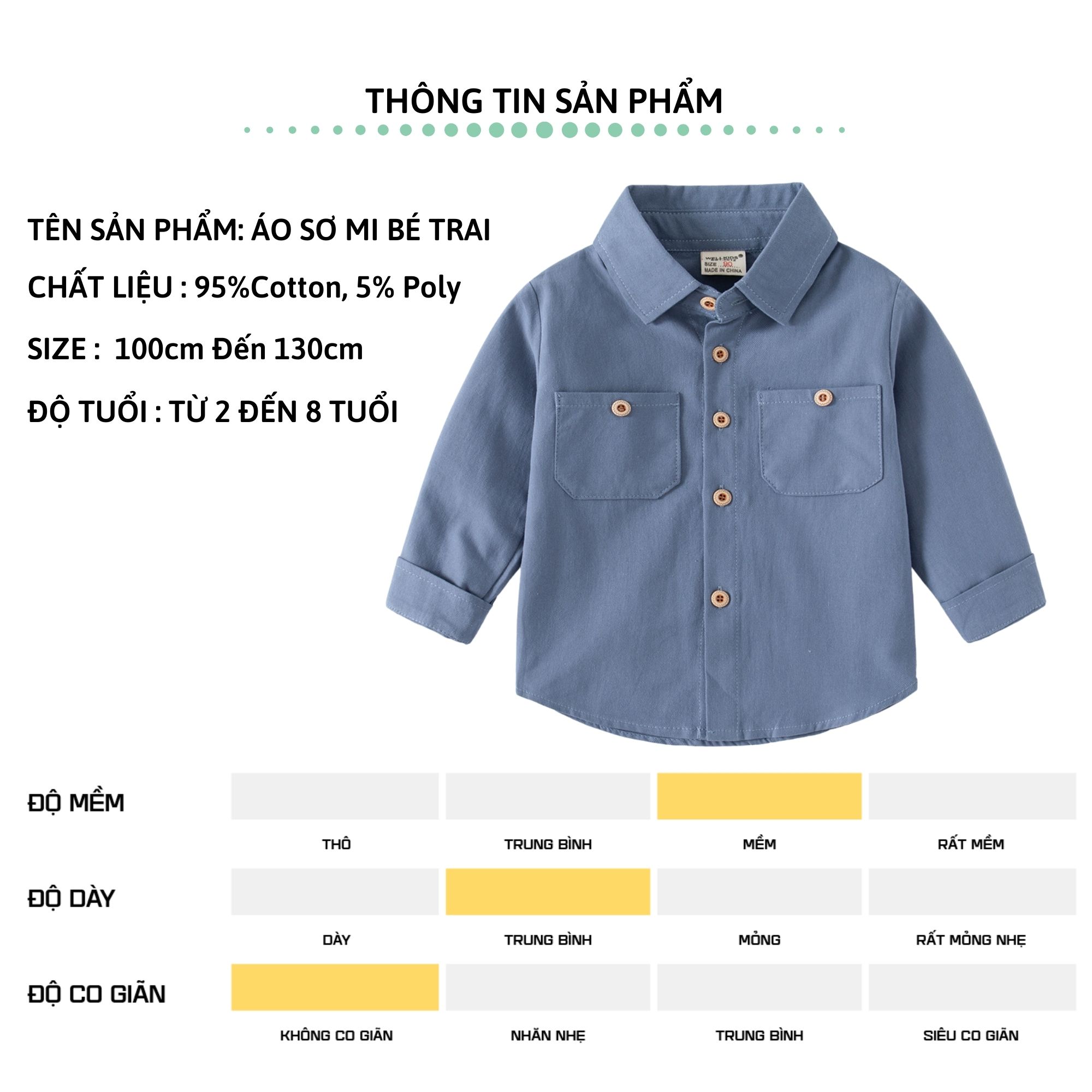 Áo sơ mi bé trai dài tay 27Kids WELLKIDS áo cổ bẻ đơn sắc vải mềm đi học nam cho trẻ từ 2-8 tuổi BLSH1