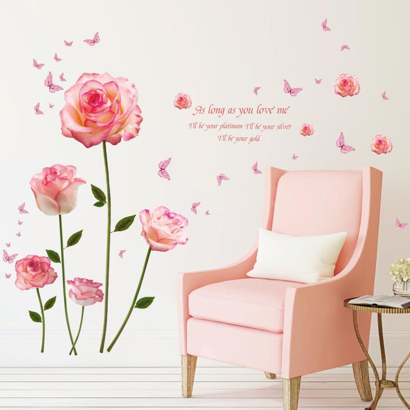 DECAL DÁN TƯỜNG COMBO HOA HỒNG ĐỎ VÀ PHẤN