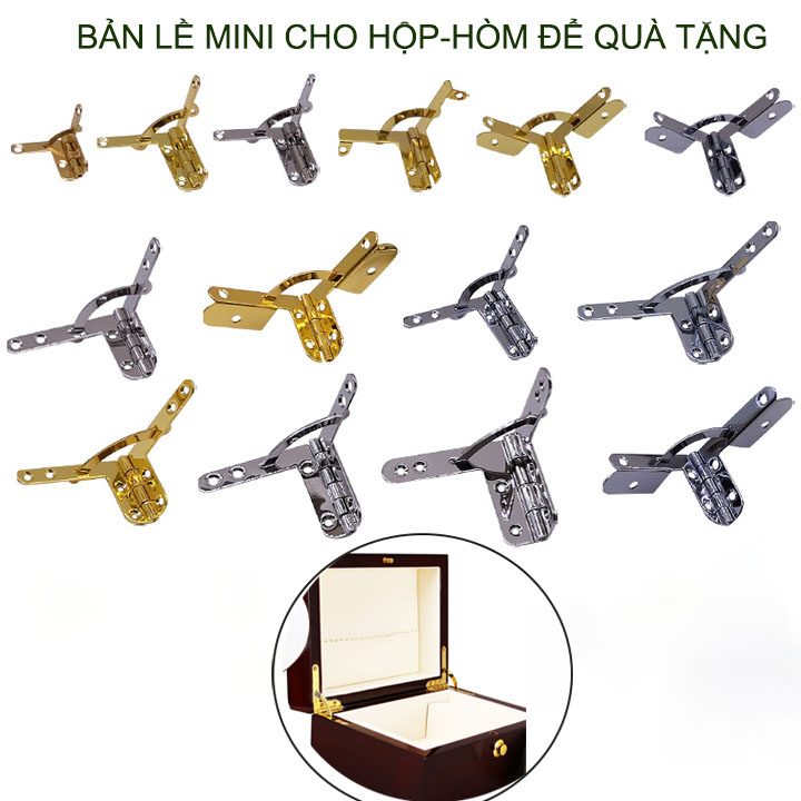 Bộ 4 bản lề chữ thất mini cho hộp để quà tặng, bằng thép mạ chống gỉ, nhiều loại cho khách tùy chọn