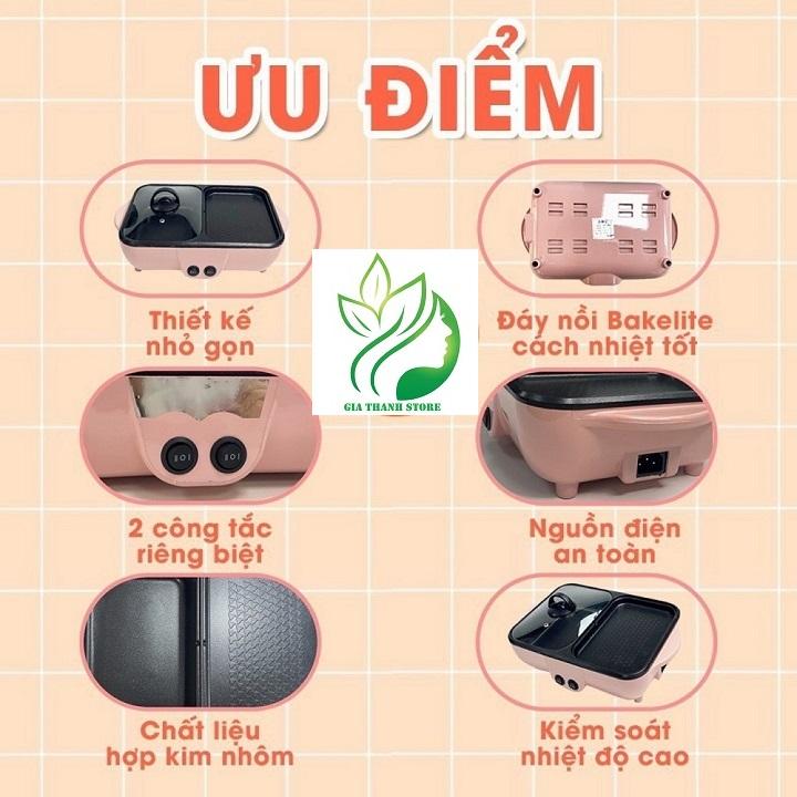 Bếp điện lẩu nướng 2 ngăn mini chính hãng Shanban Electric Baking Tray, Nồi đa năng, nồi lẩu điện 2in1 - Hàng nhập khẩu