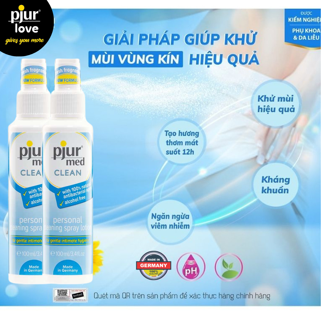 Xịt vệ sinh phụ khoa khử khuẩn cho nữ Pjur Med Clean Spray 100ml dịu nhẹ hương thơm tươi mát dưỡng da mịn màng tươi mát
