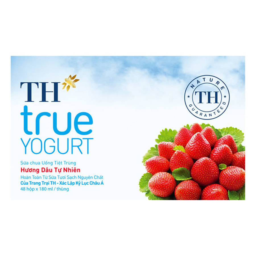 Thùng Sữa Chua Uống Tiệt Trùng Hương Dâu Tự Nhiên TH True Yogurt (180ml x 48 Hộp)