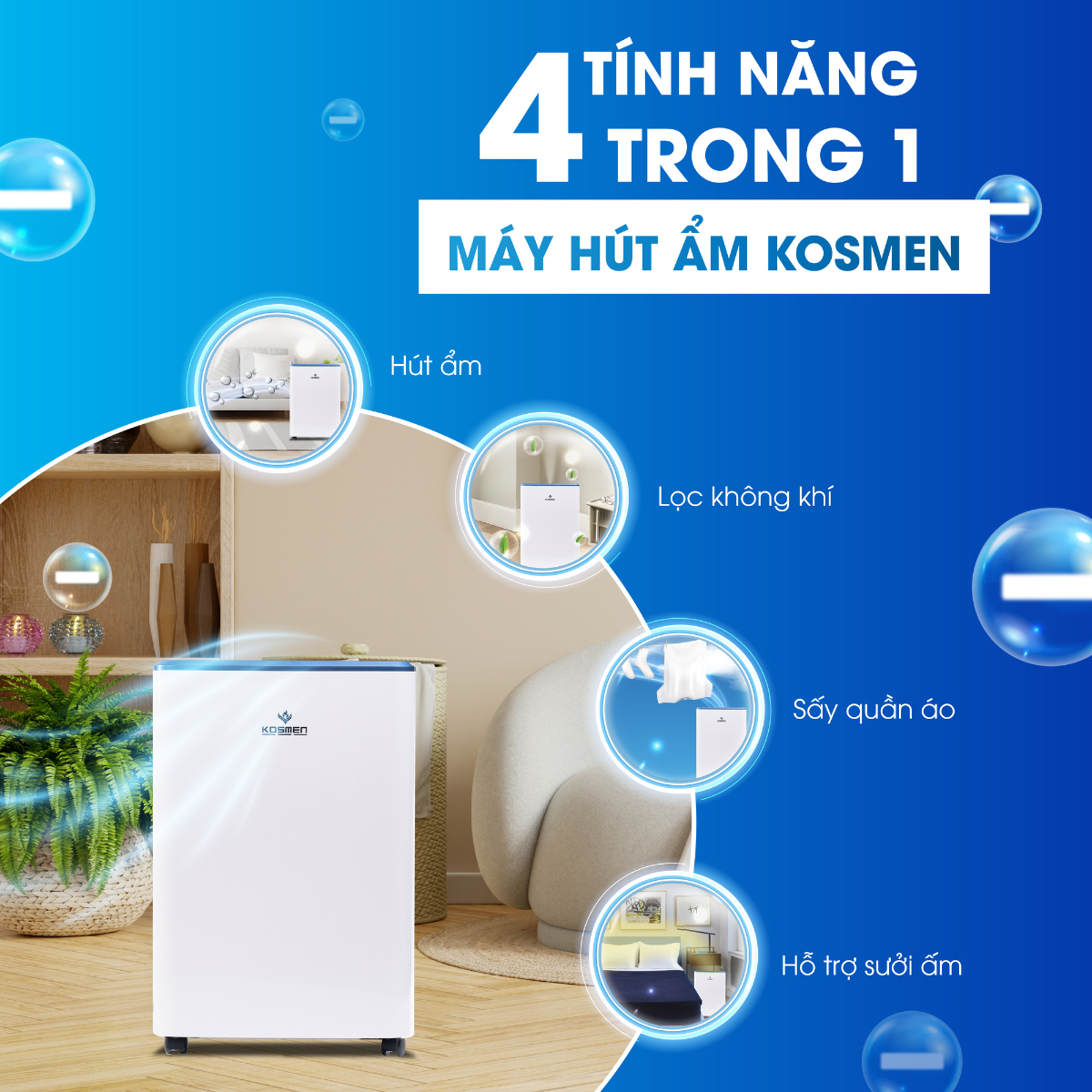 Máy Hút Ẩm Dân Dụng Kosmen KM-12N Công Suất