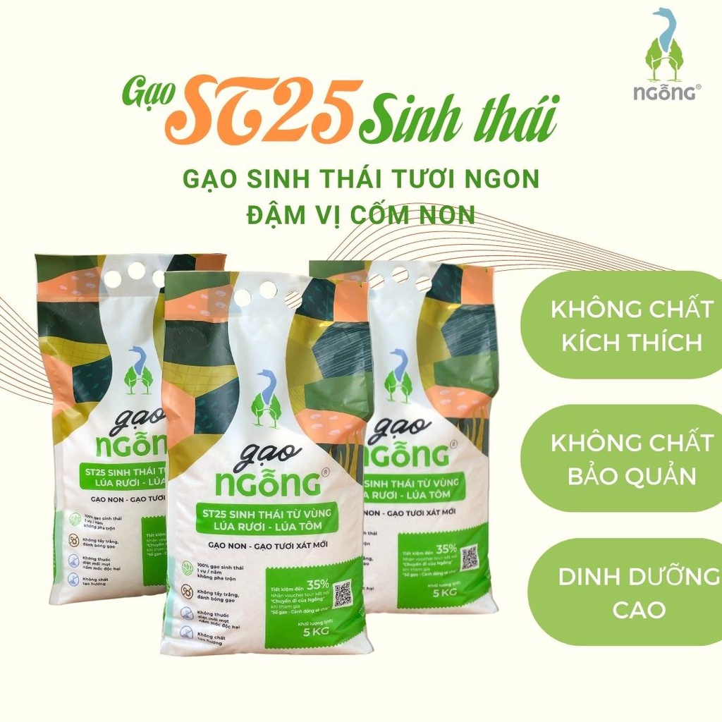 Gạo Ngỗng Sinh Thái ST25 Xát Trắng 3kg