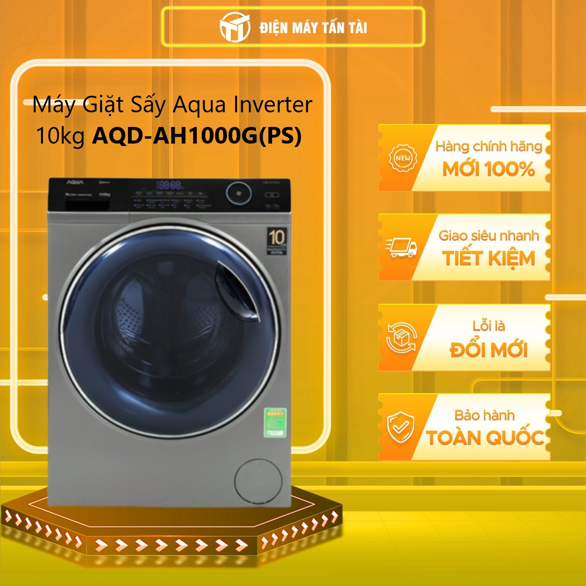 Máy giặt sấy Aqua Inverter 10kg/6kg AQD-AH1000G(PS) - Hàng chính hãng (chỉ giao HCM)