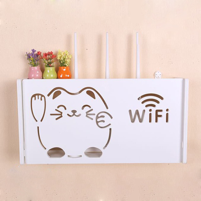 Kệ wifi treo tường hình mèo thần tài may mắn