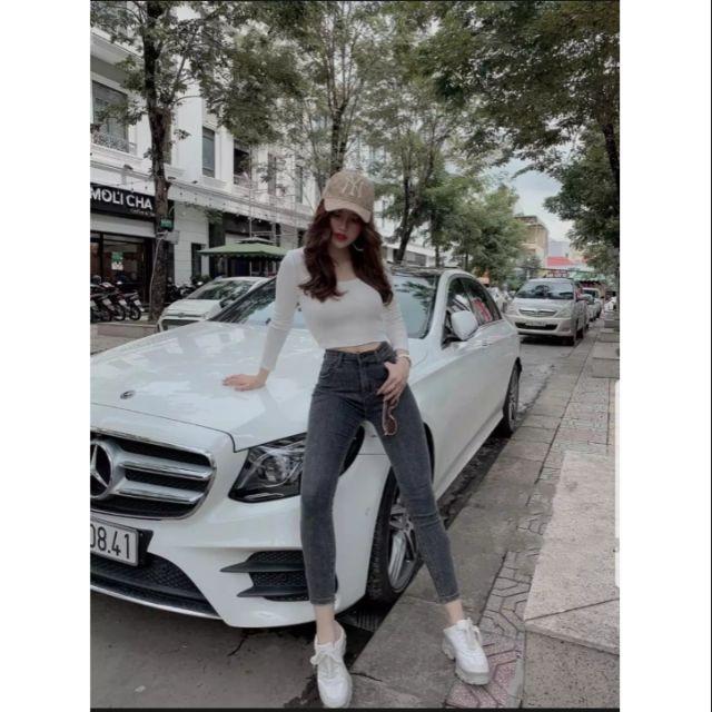 Quần Jean Nữ Khói Trơn Lưng Cao