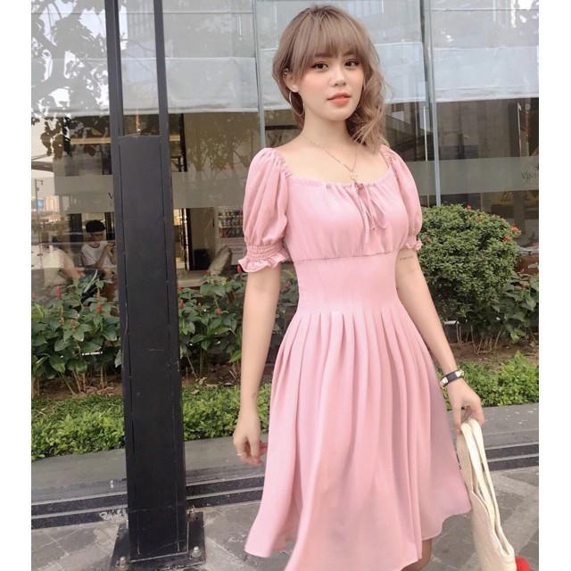 Đầm Suông Dài Cổ U Xếp Li Nhiều Màu