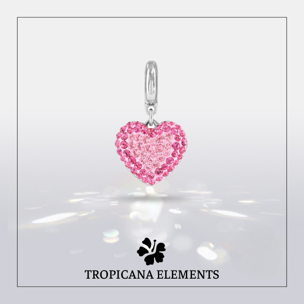 Dây Chuyền Tropicana phối cùng charm Swarovski Trái Tim Màu Hồng Lấp Lánh