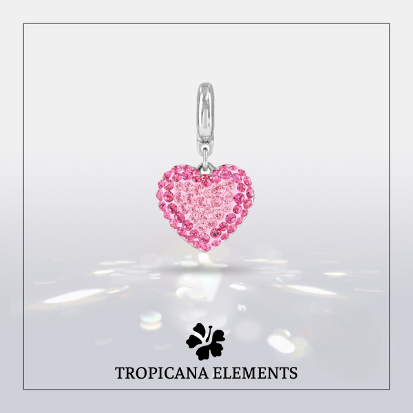 Charm Pha Lê Swarovski Trái Tim Màu Hồng Đính Đá Lấp Lánh