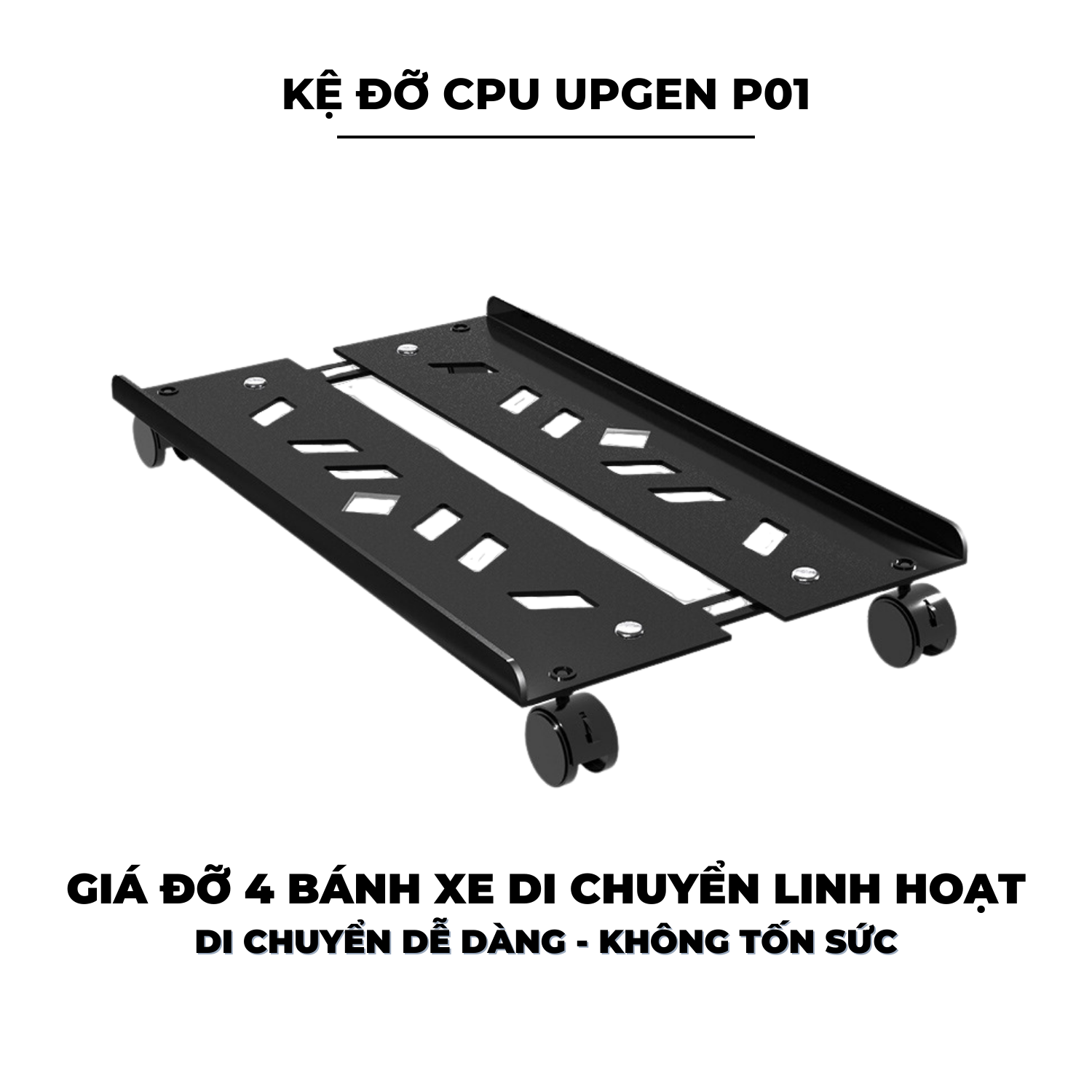 Chân đế PC UPGEN P01 - Chân để CPU - Kệ đỡ CPU đứng có bánh xe và lỗ tản nhiệt không thấm nước hàng chính hãng