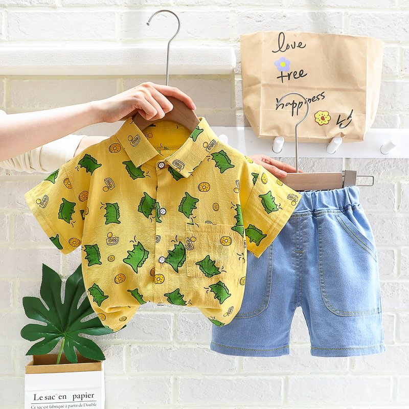 Bộ đồ bé trai áo thun quần jean mềm họa tiết chú khủng long hàng đẹp cao cấp B185