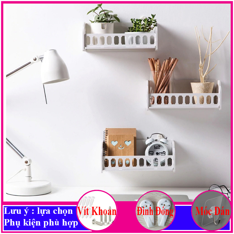 Kệ treo tường trang trí không cần khoan, chất liệu gỗ Pitech cao cấp màu trắng, đặt bình hoa, siêu cute, siêu dễ thương - a22