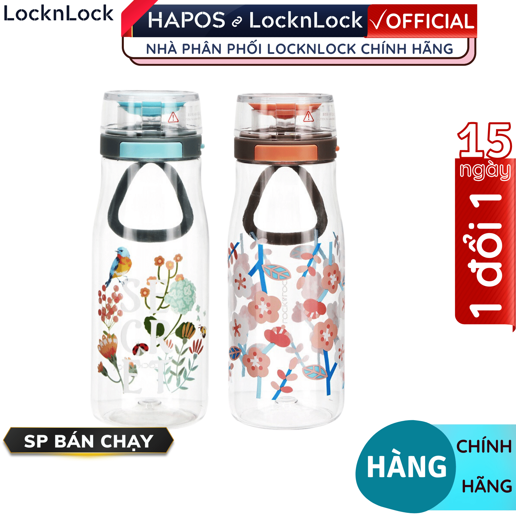 Bình nước nhựa Lock&amp;Lock bằng tritan 500ml One Touch ABF687 - Hàng chính hãng, mở nắp một chạm - Hapos