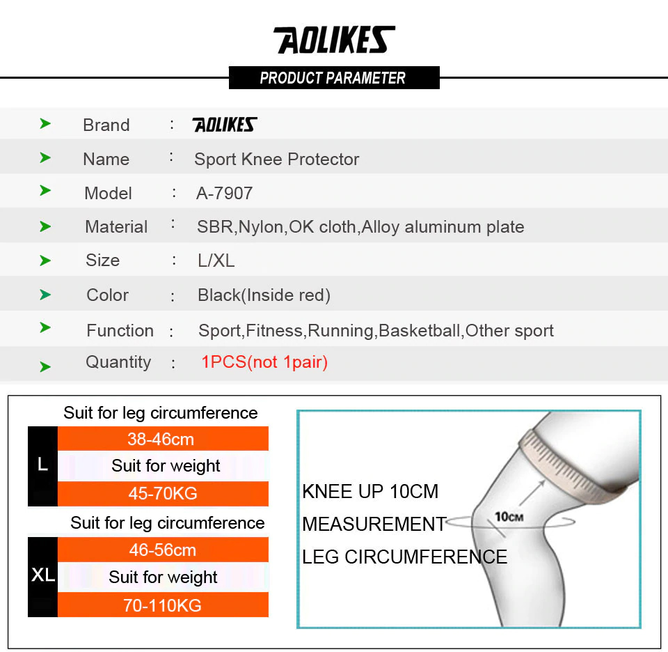 Đai bảo vệ đầu gối AOLIKES A-7907 thanh hợp kim nhôm trợ lực Sport Knee Protector