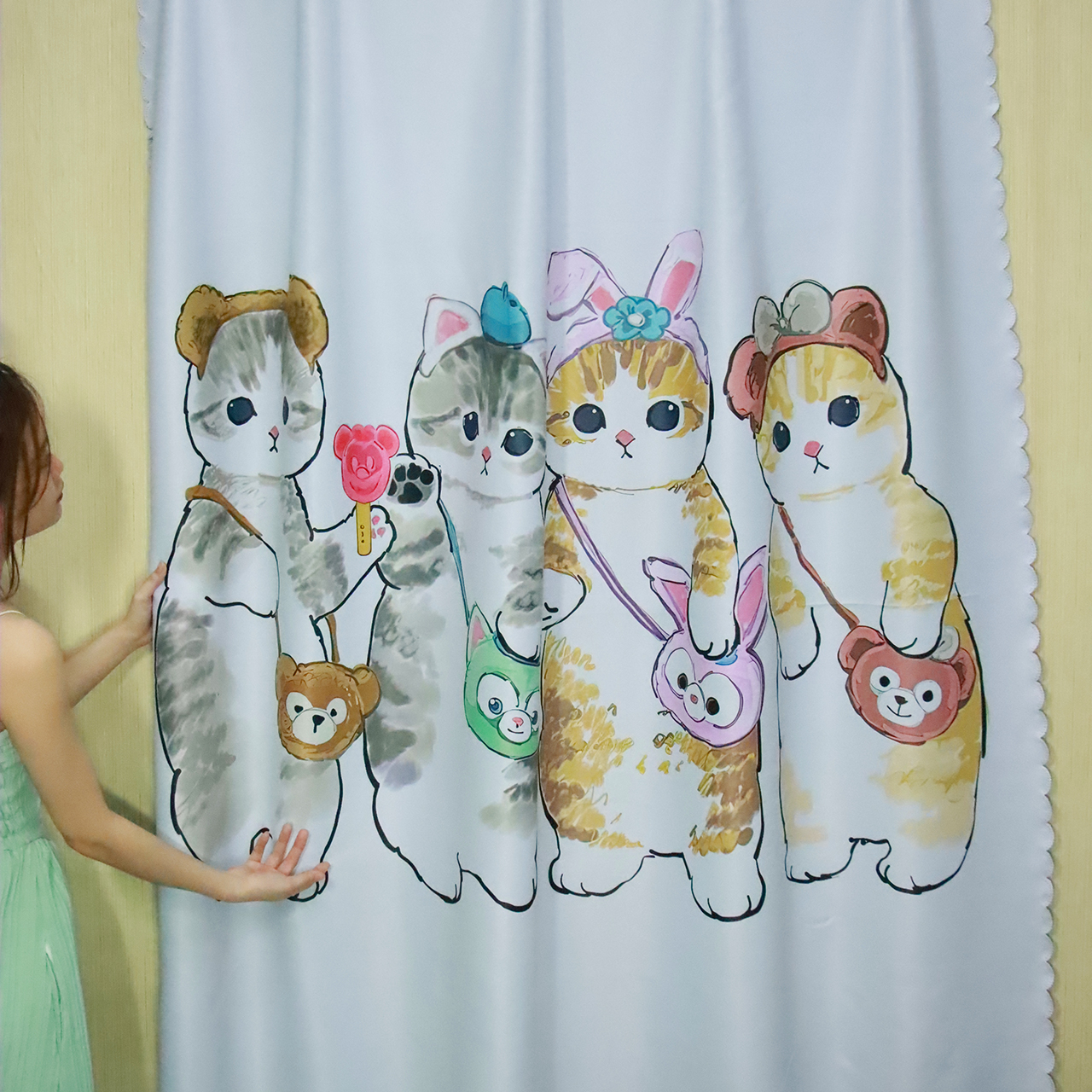 Rèm Vải Khoen Lỗ, Khoen Ri Đô, Rèm Dán MÈO ĐEO GIỎ Vải Dày Khả Năng Chống Nắng Cao