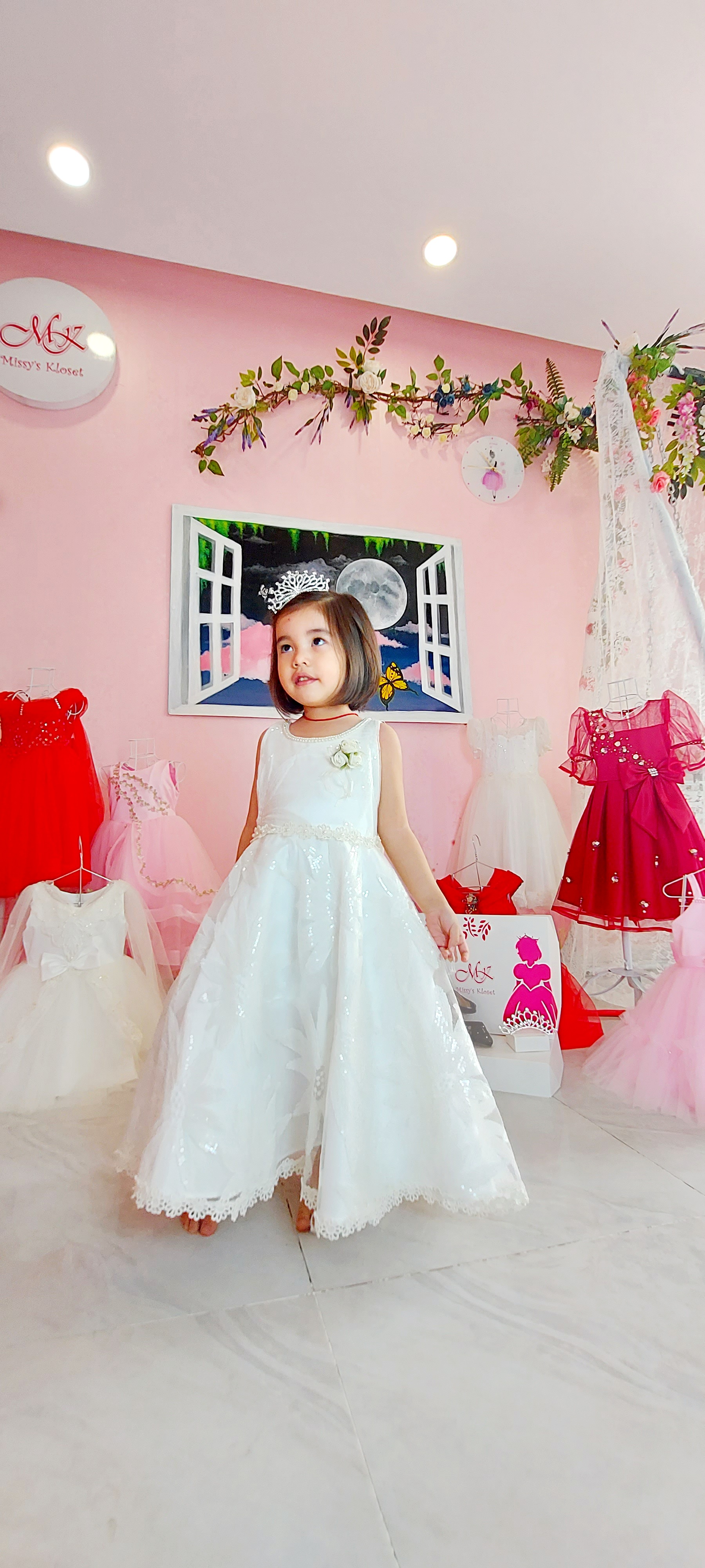 Đầm Công Chúa MK Yếm Hoa Vải sang trọng cho bé gái dự tiệc 1 2 3 4 5 6 7 8 tuổi