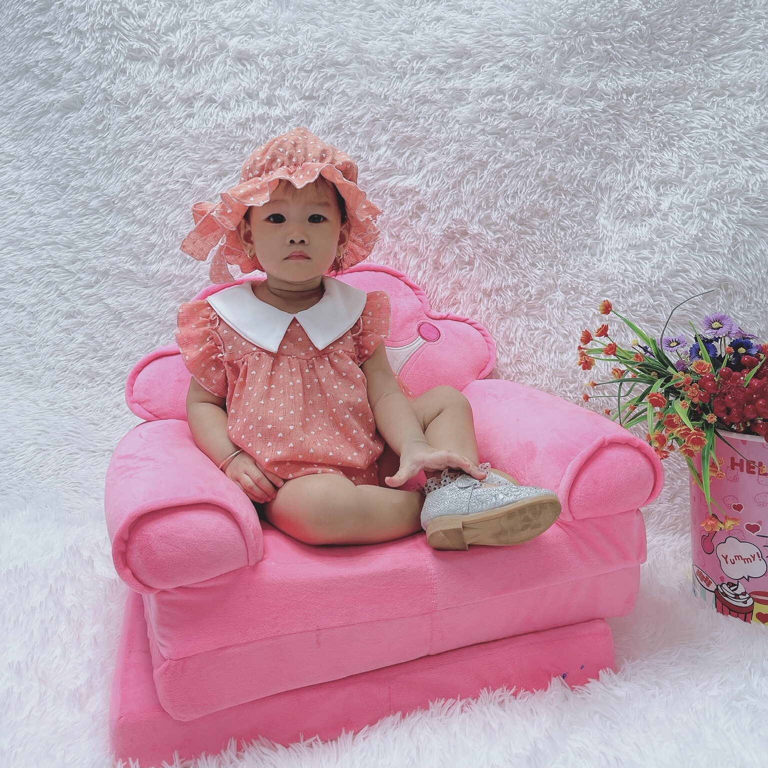 Bodysuit , Áo Liền Quần Chấm Bi Cam Bé Gái 3 đến 12kg Chất Đũi Thông Hơi