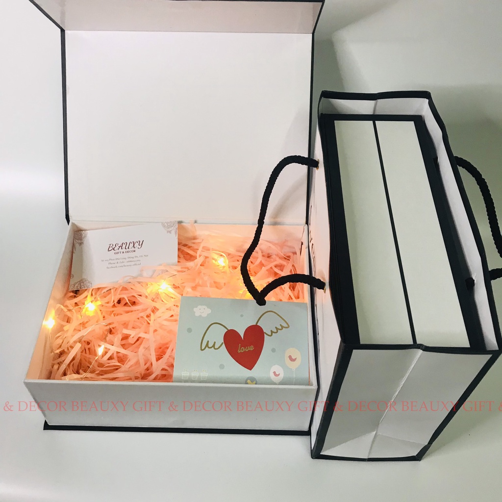 Hộp Quà Tặng Người Yêu, Hộp Quà Tặng Valentine, Kèm Túi Giấy, Đèn Led, Giấy Rơm, Thiệp