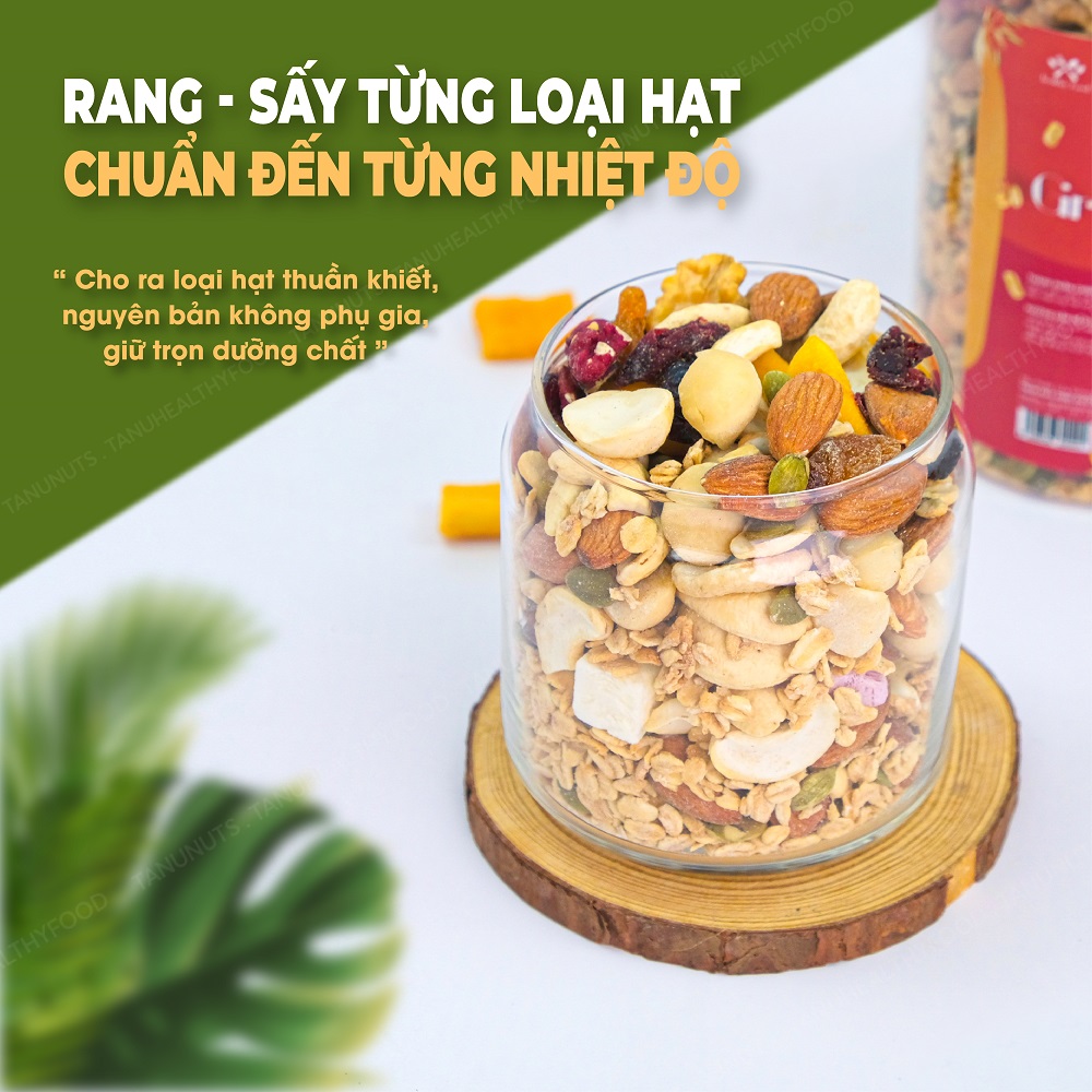 Granola siêu hạt 35% yến mạch TANU NUTS hũ 500g, ngũ cốc granola ăn kiêng giảm cân dinh dưỡng