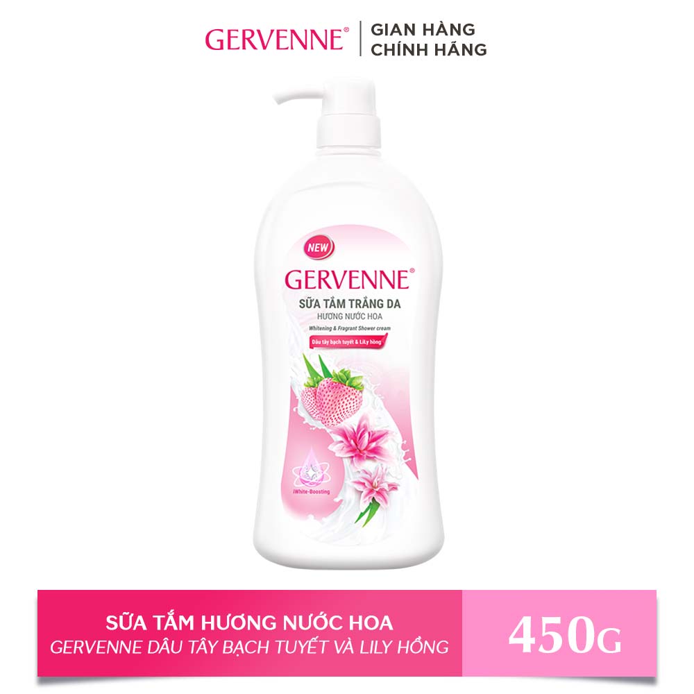Sữa tắm trắng da hương nước hoa Gervenne Dâu Tây Bạch Tuyết và Lily Hồng (450G/chai)