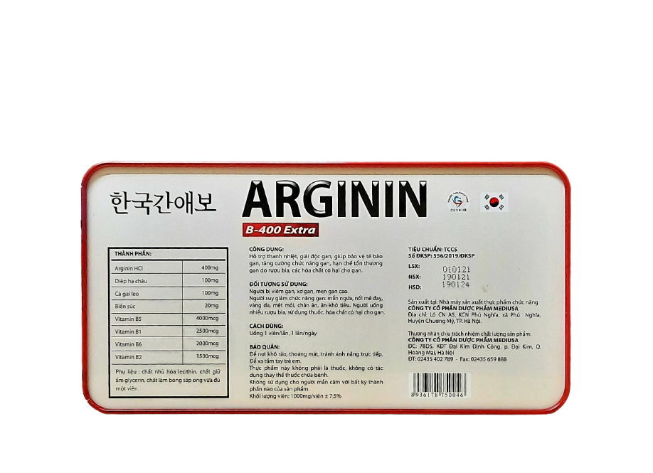 Bổ gan Arginine B - 400 mát gan, giải độc gan, tăng cường chức năng gan - Hộp 60 viên