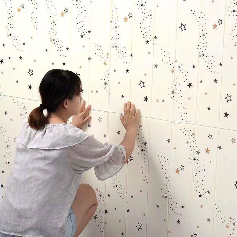 Bộ 15 Tấm Xốp Dán Tường Gỗ Sao Cách Âm, Chống Va Đập, Bền Đẹp, Sang Trọng