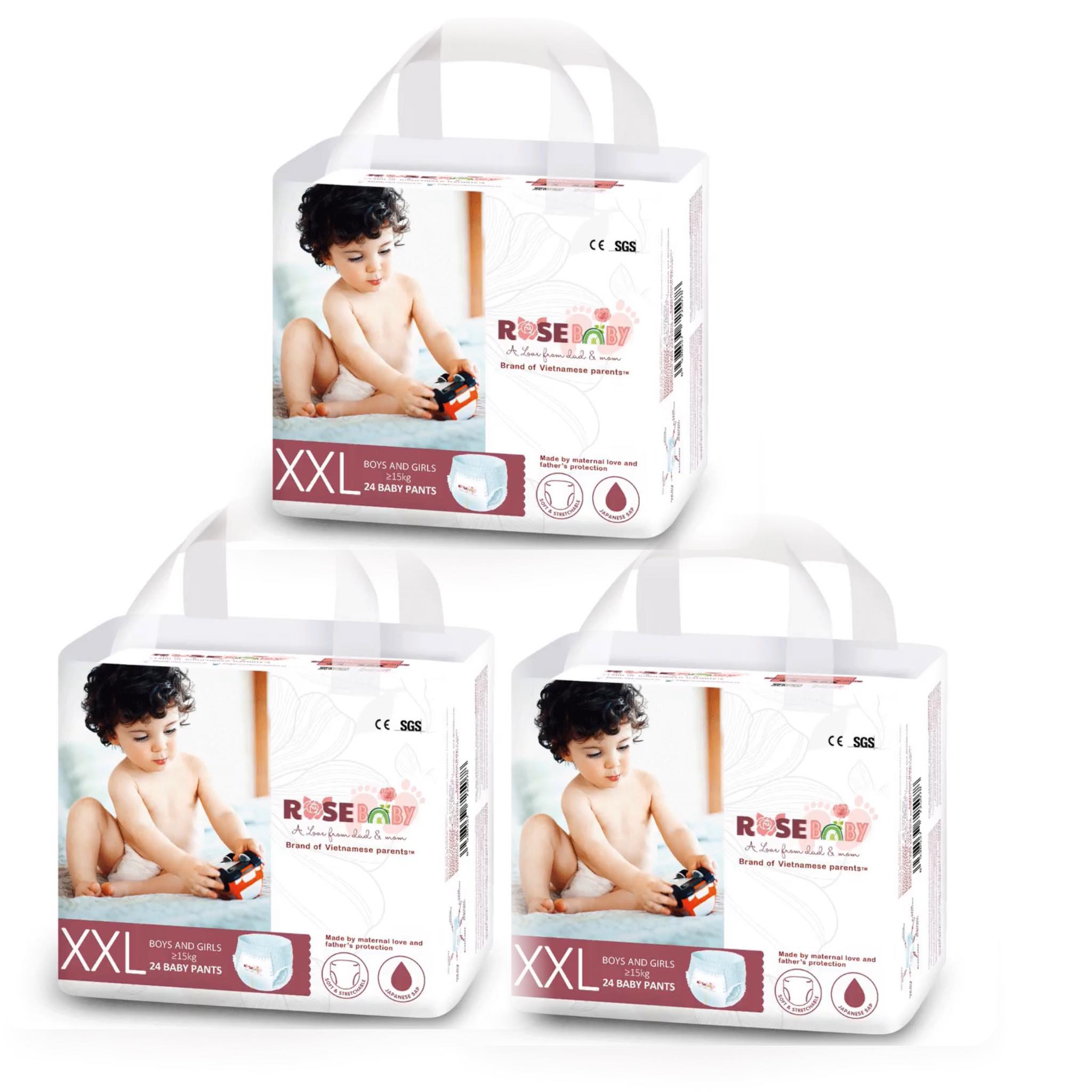 Combo 3 gói Bỉm tã quần ROSE BABY size XXL 24 miếng