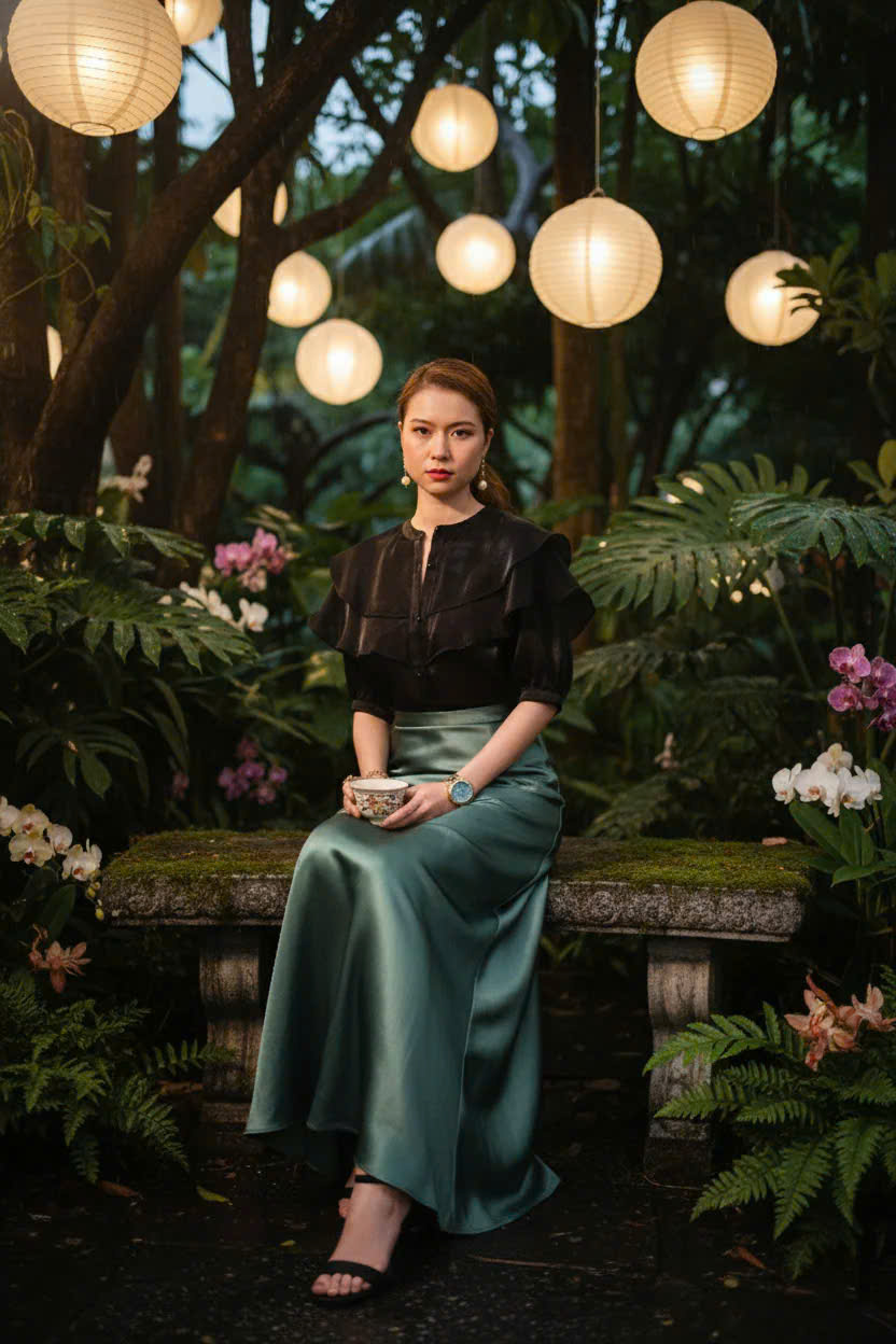 Áo Cổ Trụ Tay Phồng Organza Đen thời trang thiết kế Hity Top181