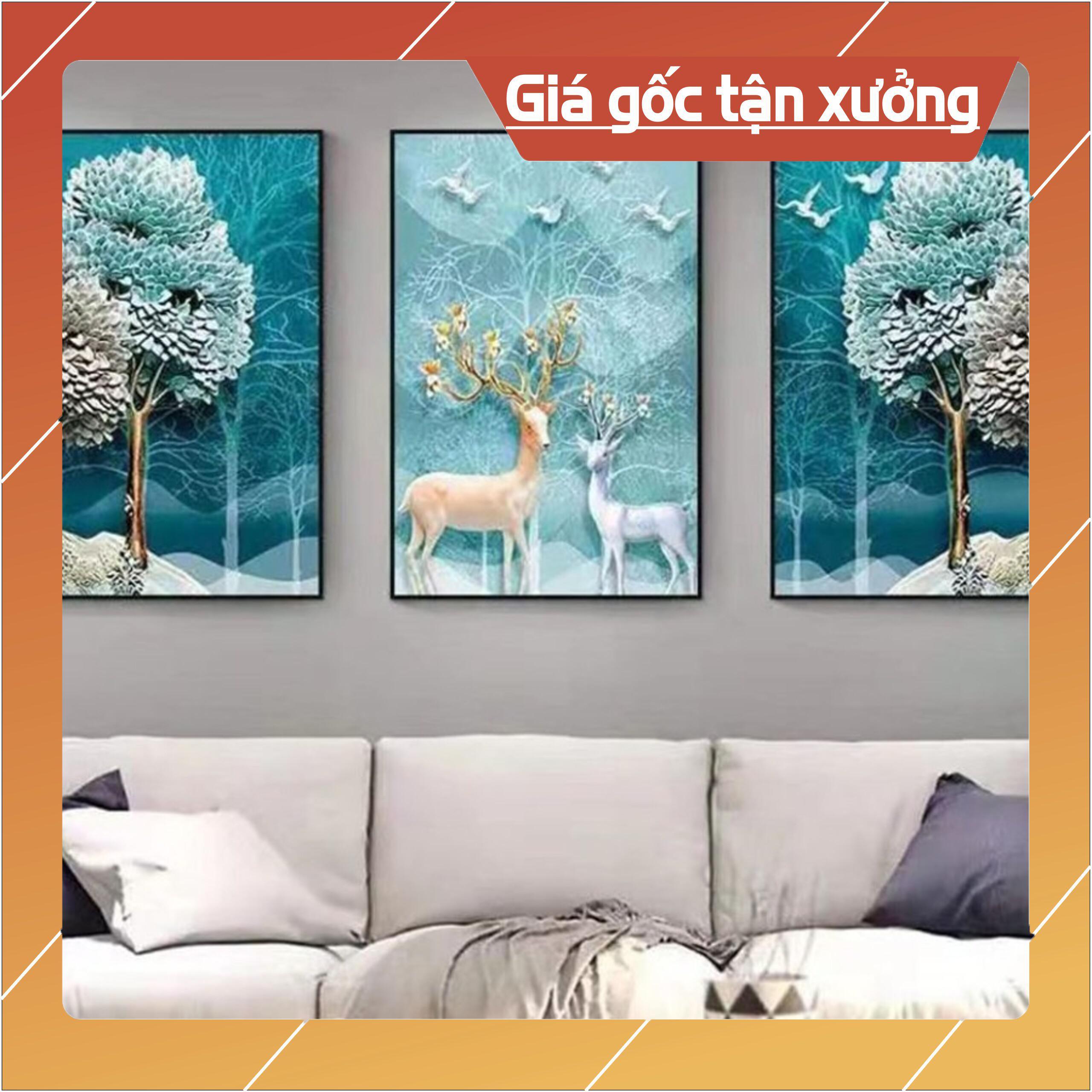 Bộ tranh treo tường phong thủy trang trí nội thất đẹp và giá rẻ hình hươu hiện đại
