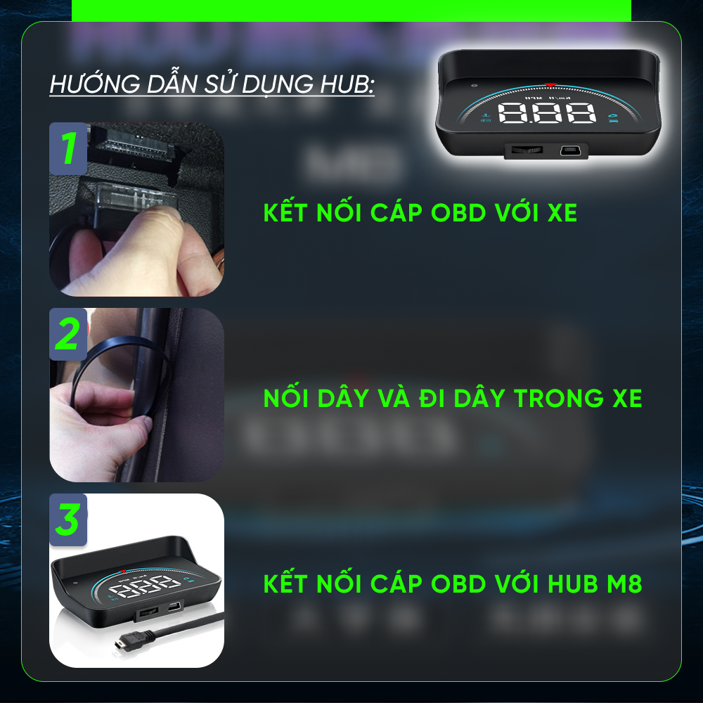 Thiết bị hiển thị và cảnh báo tốc độ hắt kính lái xe ô tô Hud M8 - OBD 2, dùng được cho đa phần các loại xe