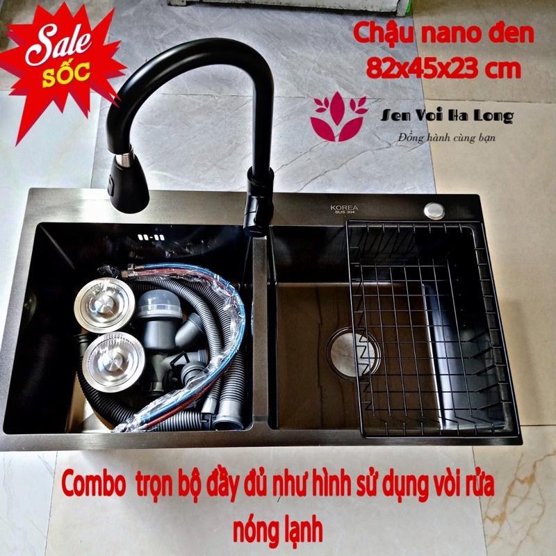 Combo chậu rửa bát và vòi nóng lạnh nano đen